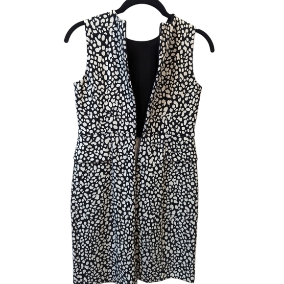 Ann Taylor Black & White Print Peplum Sleeveless Peplum Office Career Dress (0P) - Picture 4 of 6